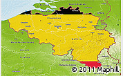 Flag 3D Map of Belgium, physical outside, bathymetry sea, flag aligned to the middle