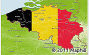 Flag 3D Map of Belgium, physical outside, flag centered