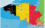Flag 3D Map of Belgium, political shades outside, flag centered