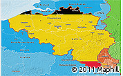 Flag 3D Map of Belgium, political shades outside, flag aligned to the middle
