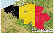 Flag 3D Map of Belgium, satellite outside, bathymetry sea, flag centered