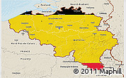 Flag 3D Map of Belgium, shaded relief outside, bathymetry sea, flag aligned to the middle