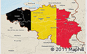 Flag 3D Map of Belgium, shaded relief outside, bathymetry sea