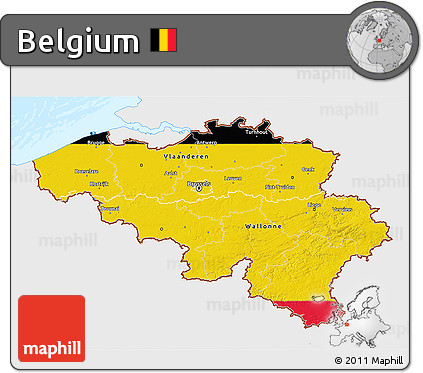 Flag 3D Map of Belgium, single color outside, bathymetry sea, flag aligned to the middle