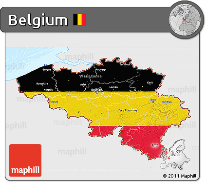 Flag 3D Map of Belgium, single color outside, bathymetry sea, flag rotated