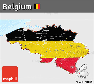Flag 3D Map of Belgium, single color outside, bathymetry sea, flag rotated
