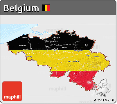 Flag 3D Map of Belgium, single color outside, bathymetry sea, flag rotated
