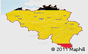 Flag 3D Map of Belgium, single color outside, bathymetry sea, shaded relief sea, flag aligned to the middle