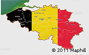 Flag 3D Map of Belgium, single color outside, satellite sea, flag centered