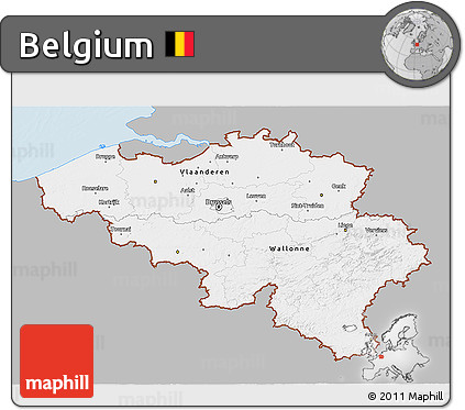 Gray 3D Map of Belgium, single color outside