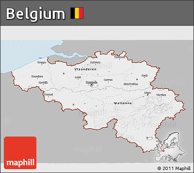 Gray 3D Map of Belgium, single color outside