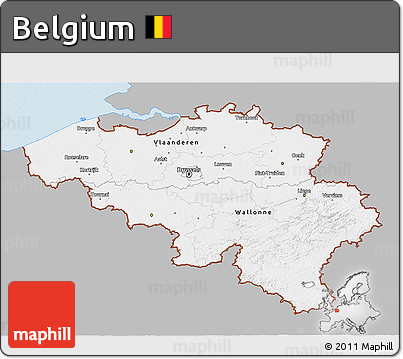 Gray 3D Map of Belgium, single color outside