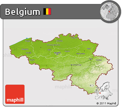 Physical 3D Map of Belgium, cropped outside