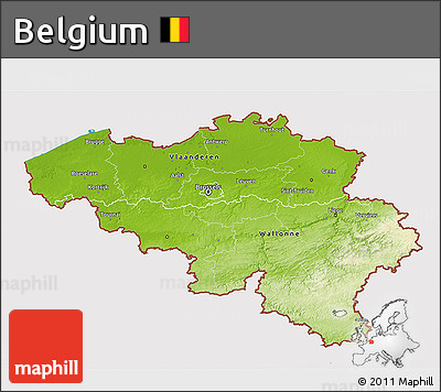 Physical 3D Map of Belgium, cropped outside