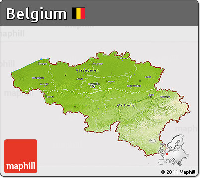 Physical 3D Map of Belgium, cropped outside