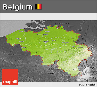 Physical 3D Map of Belgium, darken, desaturated