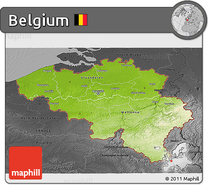 Physical 3D Map of Belgium, darken, desaturated