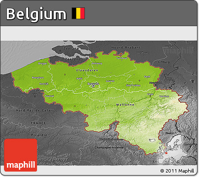 Physical 3D Map of Belgium, darken, desaturated