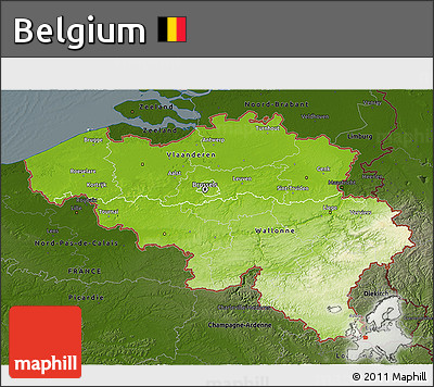 Physical 3D Map of Belgium, darken