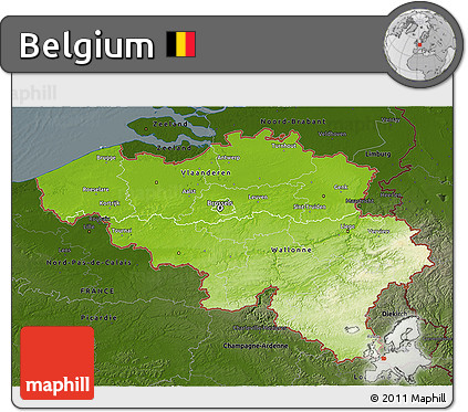 Physical 3D Map of Belgium, darken