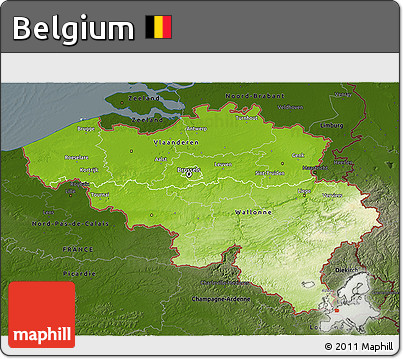 Physical 3D Map of Belgium, darken