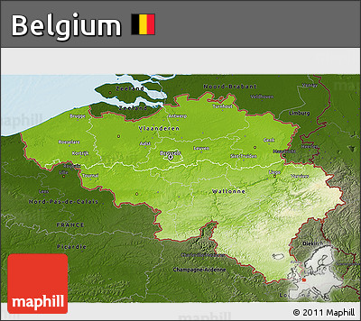 Physical 3D Map of Belgium, darken, land only
