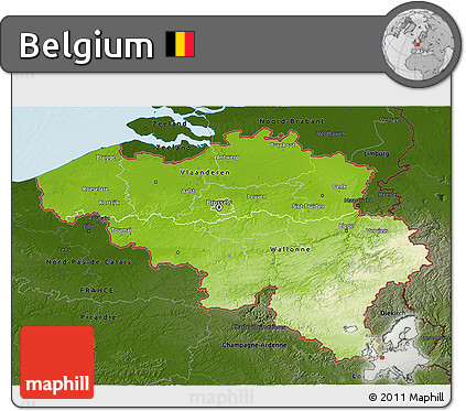 Physical 3D Map of Belgium, darken, land only