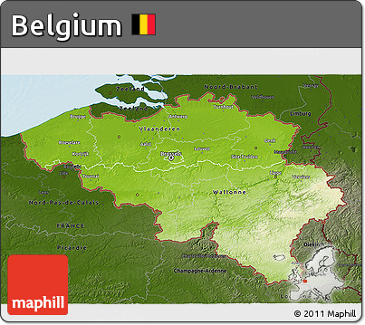 Physical 3D Map of Belgium, darken, land only