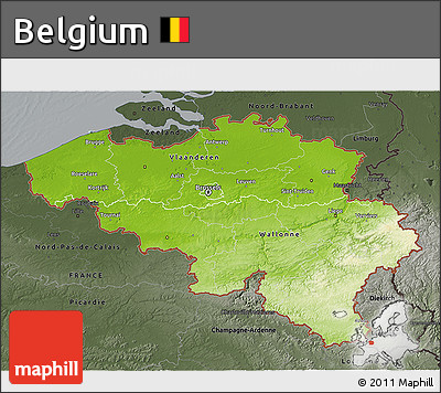 Physical 3D Map of Belgium, darken, semi-desaturated