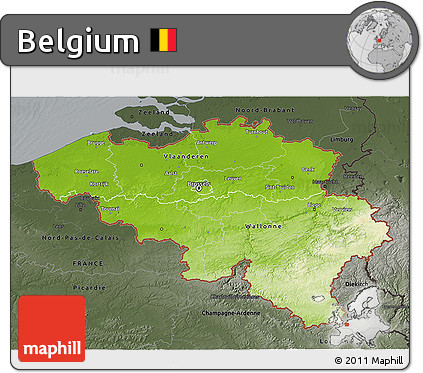 Physical 3D Map of Belgium, darken, semi-desaturated
