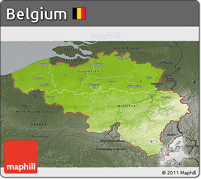 Physical 3D Map of Belgium, darken, semi-desaturated