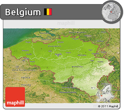Physical 3D Map of Belgium, satellite outside