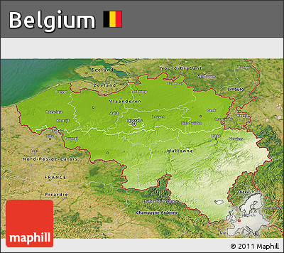 Physical 3D Map of Belgium, satellite outside