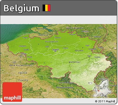 Physical 3D Map of Belgium, satellite outside