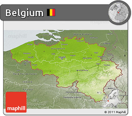 Physical 3D Map of Belgium, semi-desaturated