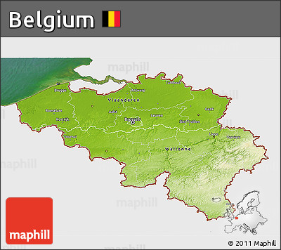Physical 3D Map of Belgium, single color outside, satellite sea