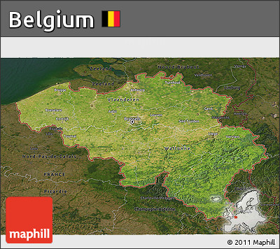 Satellite 3D Map of Belgium, darken