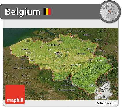 Satellite 3D Map of Belgium, darken