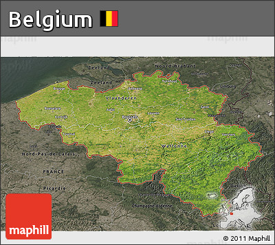 Satellite 3D Map of Belgium, darken, semi-desaturated
