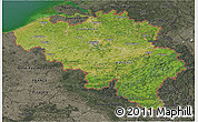 Satellite 3D Map of Belgium, darken, semi-desaturated, land only