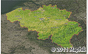 Satellite 3D Map of Belgium, darken, semi-desaturated