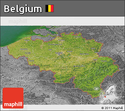 Satellite 3D Map of Belgium, desaturated, land only
