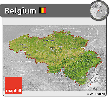 Satellite 3D Map of Belgium, lighten, desaturated