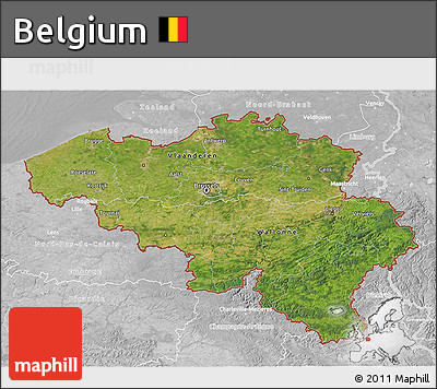 Satellite 3D Map of Belgium, lighten, desaturated
