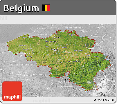 Satellite 3D Map of Belgium, lighten, desaturated