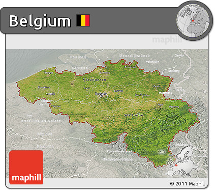 Satellite 3D Map of Belgium, lighten, semi-desaturated