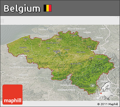 Satellite 3D Map of Belgium, lighten, semi-desaturated