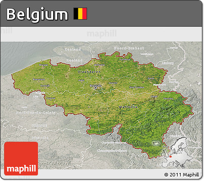Satellite 3D Map of Belgium, lighten, semi-desaturated