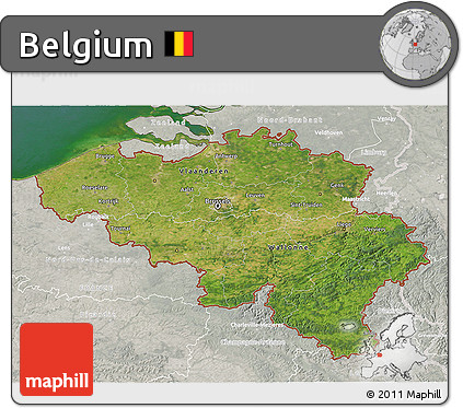 Satellite 3D Map of Belgium, lighten, semi-desaturated, land only