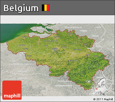 Satellite 3D Map of Belgium, lighten, semi-desaturated, land only